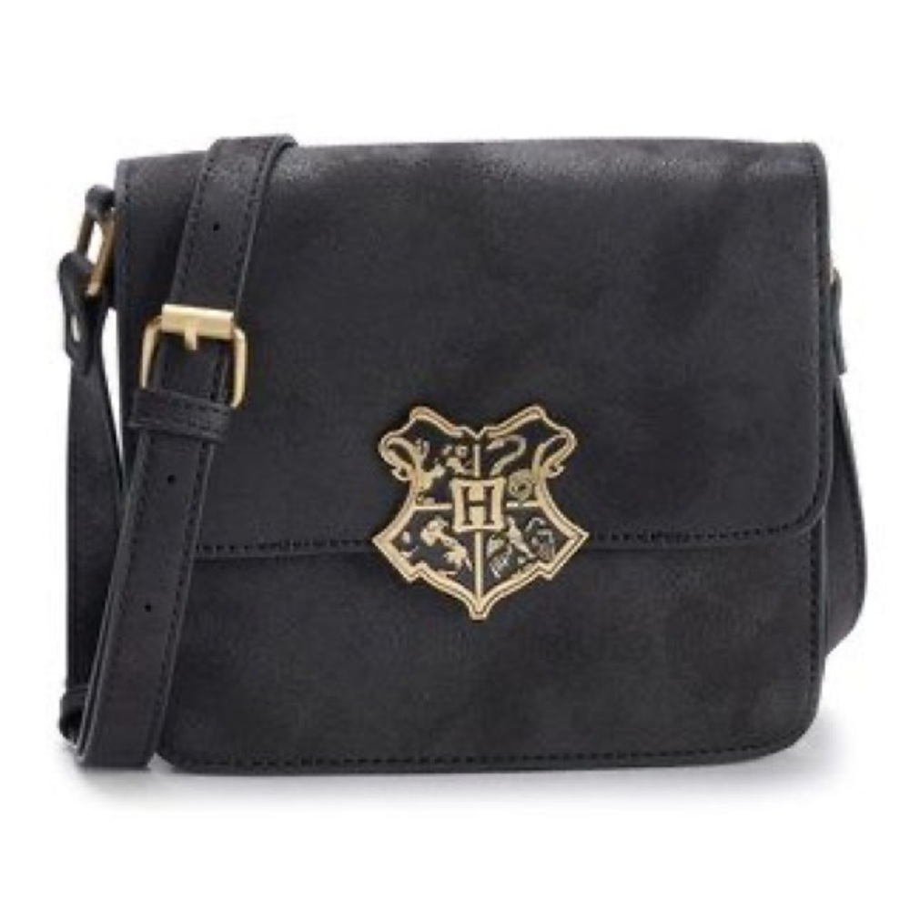 Harry Potter Black Faux Leather Hogwarts Crest Crossbody Purse